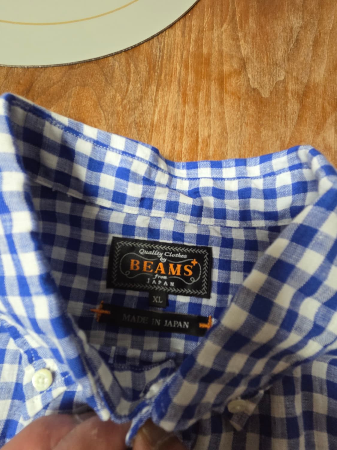 BEAMS PLUS 빔즈 린넨 깅엄 체크 셔츠 긴팔 상품이미지5
