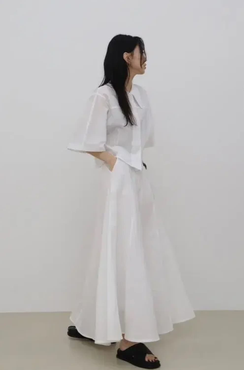 트리밍버드 모이레 스커트 챠콜 상품이미지3