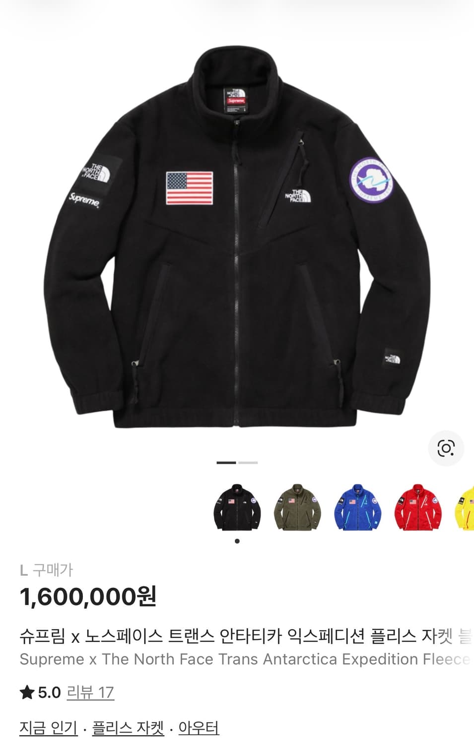 슈프림 x 노스페이스 17ss 안타티카 폴라텍 플리스 자켓 (XL) 상품이미지10