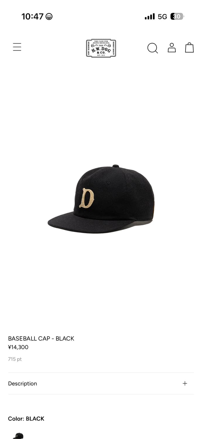 THE H.W.DOG&CO BASEBALL CAP-Black  상품이미지1