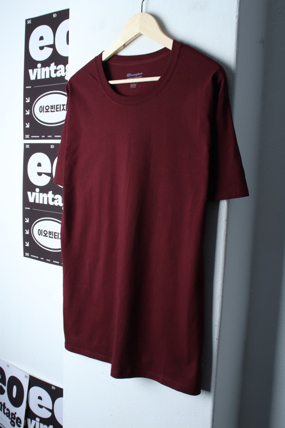 (L-XL) 챔피온 반팔 티셔츠 버건디 무지 올드스쿨-H32875 상품이미지1