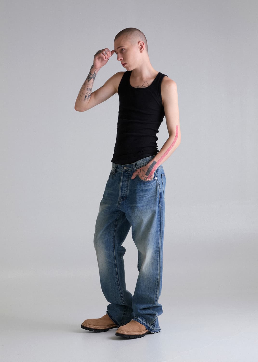 INNIR 이니어 252 릴렉스드 플레어 데님 연청 상품이미지1