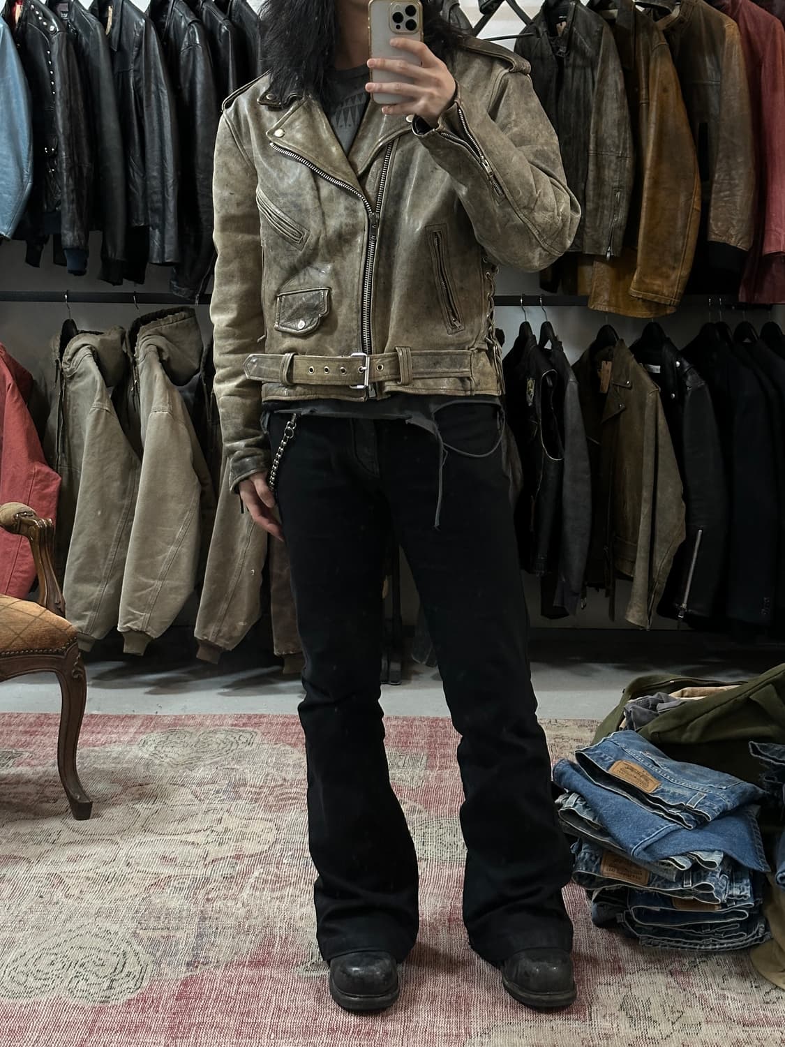 90's 빈티지 하드 에이징 레더 라이더 자켓 빈티지 레더 자켓 상품이미지2