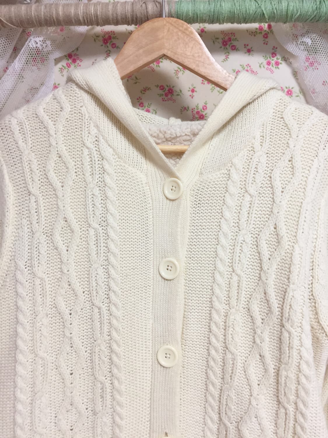 빈티지 모리걸 바닐라 니트 후드집업 상품이미지2