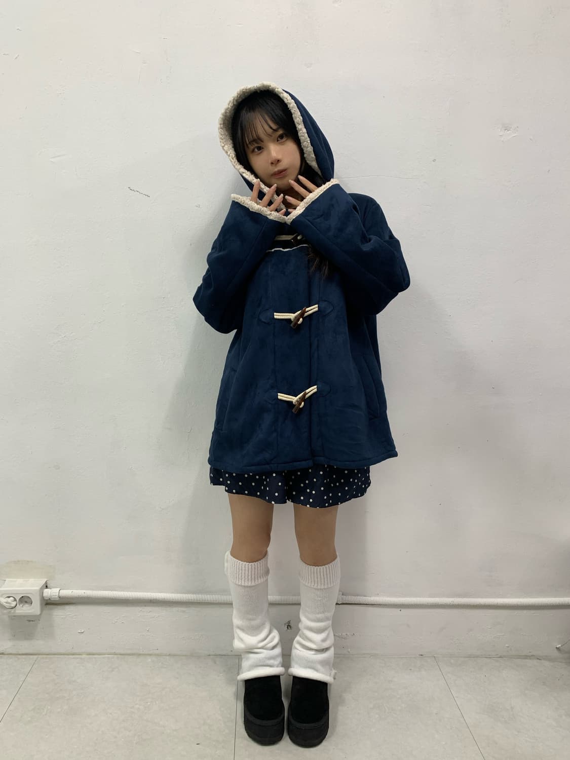 [JPN] 폭닥 네이비 벨벳 떡볶이 코트 상품이미지1