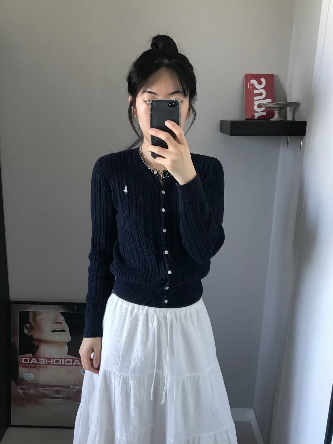 폴로 랄프로렌 QR코드택 포니 로고 네이비 케이블 니트 가디건 상품이미지2