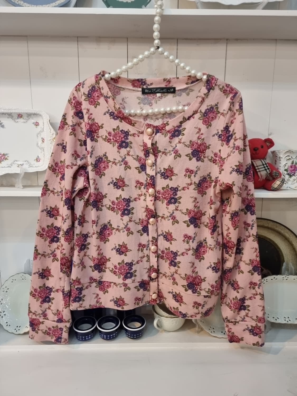 빈티지 플라워 진주버튼 가디건 상품이미지1