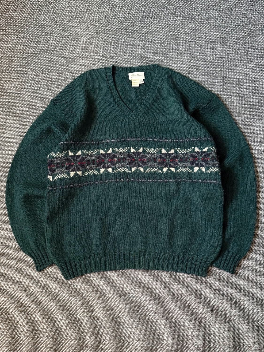 90s USA 에디바우어 브이넥 페어아일 울 스웨터 (105-110) 상품이미지1