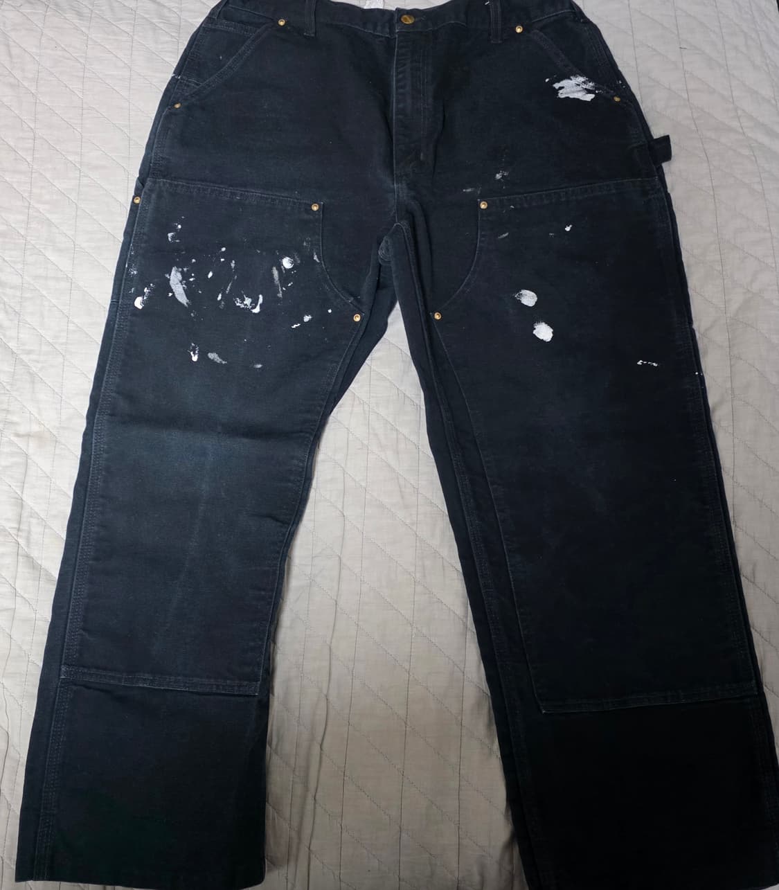 [38] 빈티지 칼하트 더블니 B01 BLK 워크팬츠 페인팅 크롭 BK4 상품이미지1