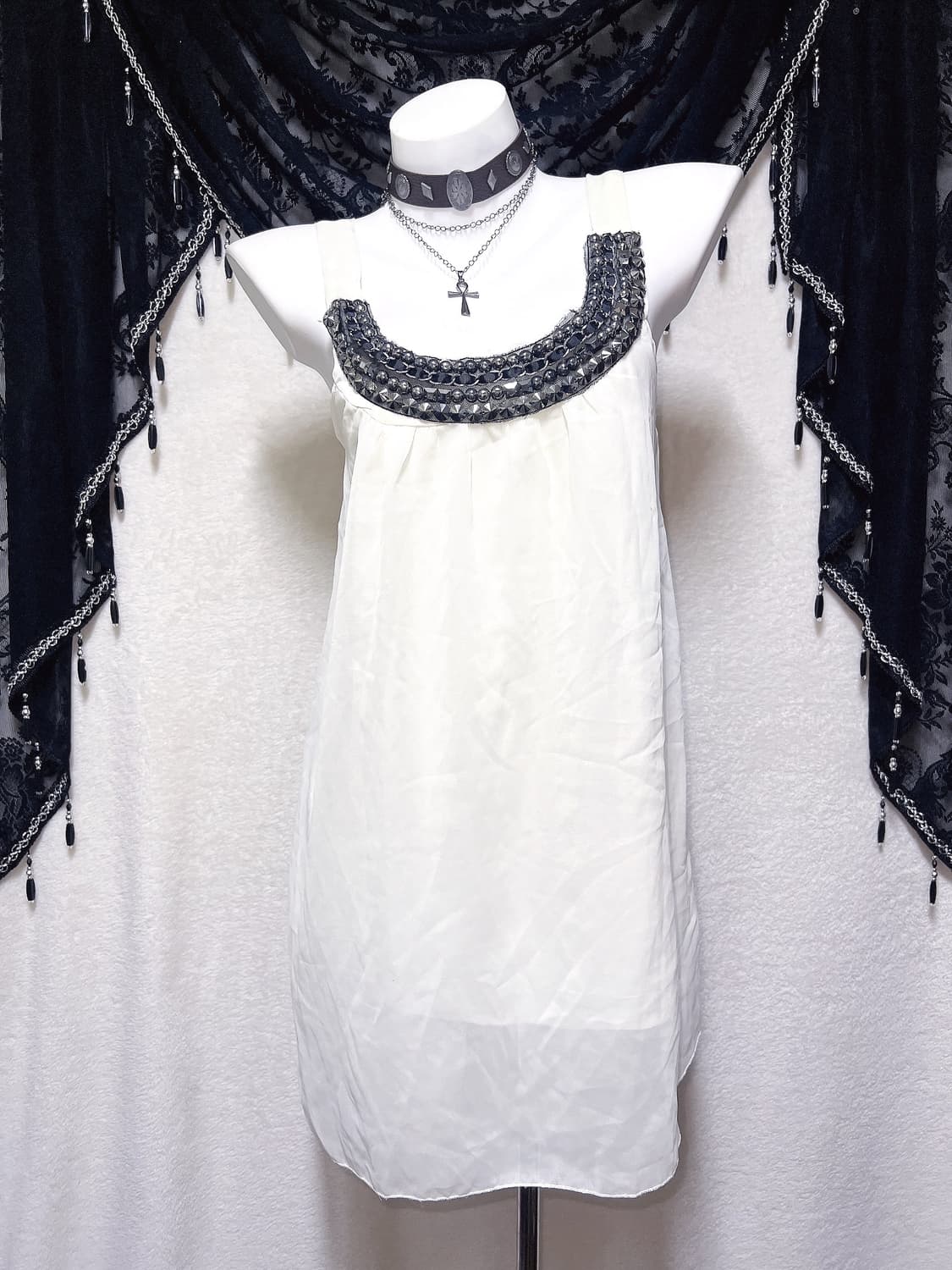 오리엔탈 비즈장식 쉬폰 미니원피스 슬리브리스 나시 로맨틱갸루 로걀 히메 상품이미지5