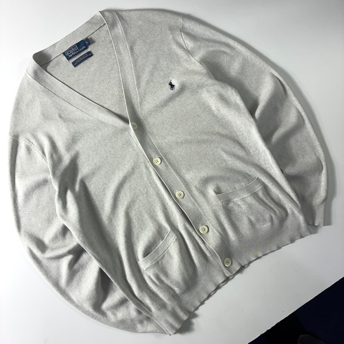 Polo  폴로 랄프로렌 자수 피마코튼 라이트그레이 브이넥 니트 가디건  상품이미지2