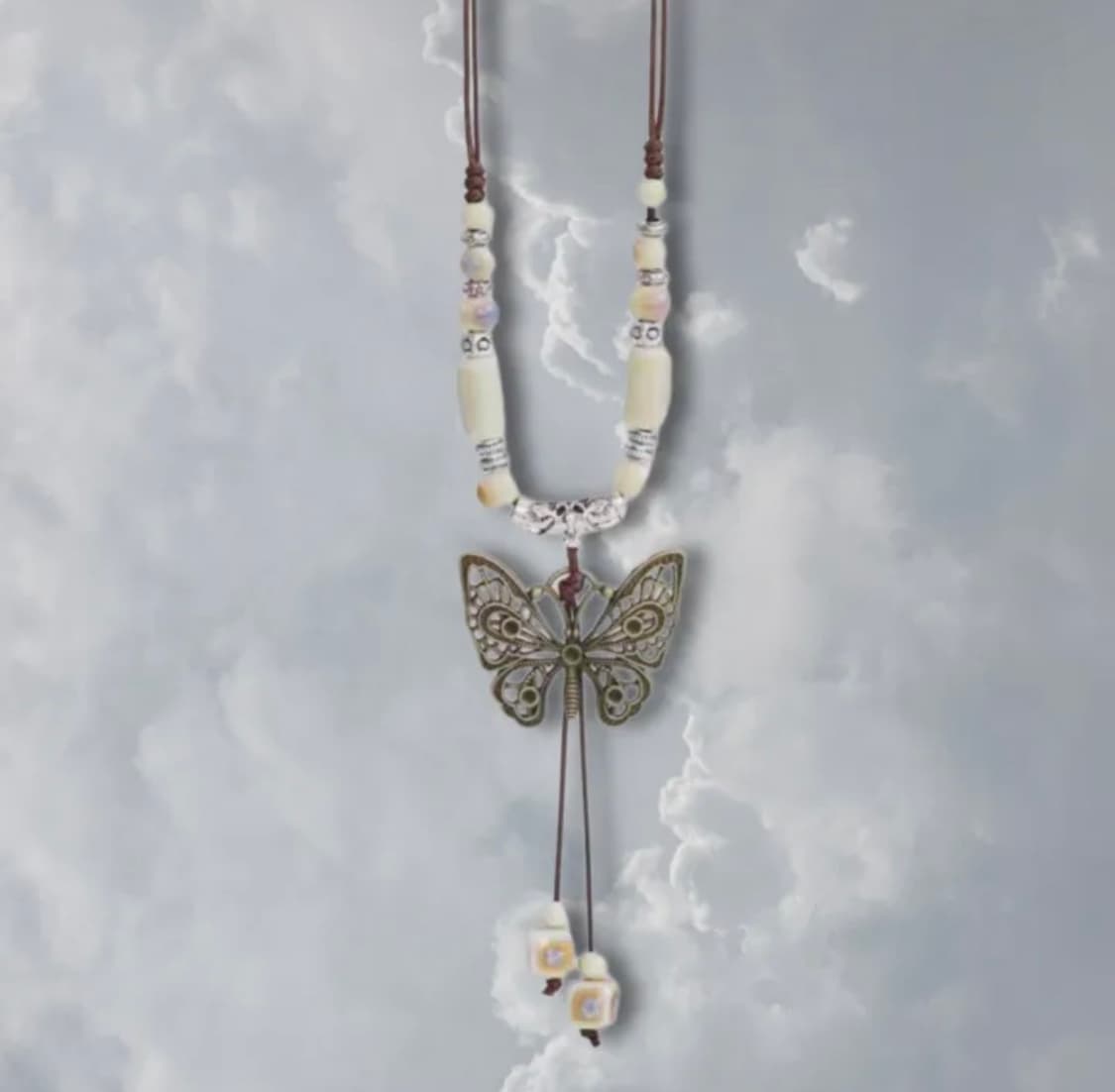 미사용)모리걸룩) 보헤미안 히피 나비 원석비즈 매듭 목걸이 상품이미지2
