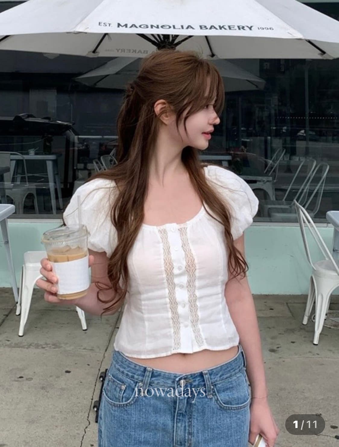 베지터블 로에 퍼프 블라우스 백스트링 상품이미지1