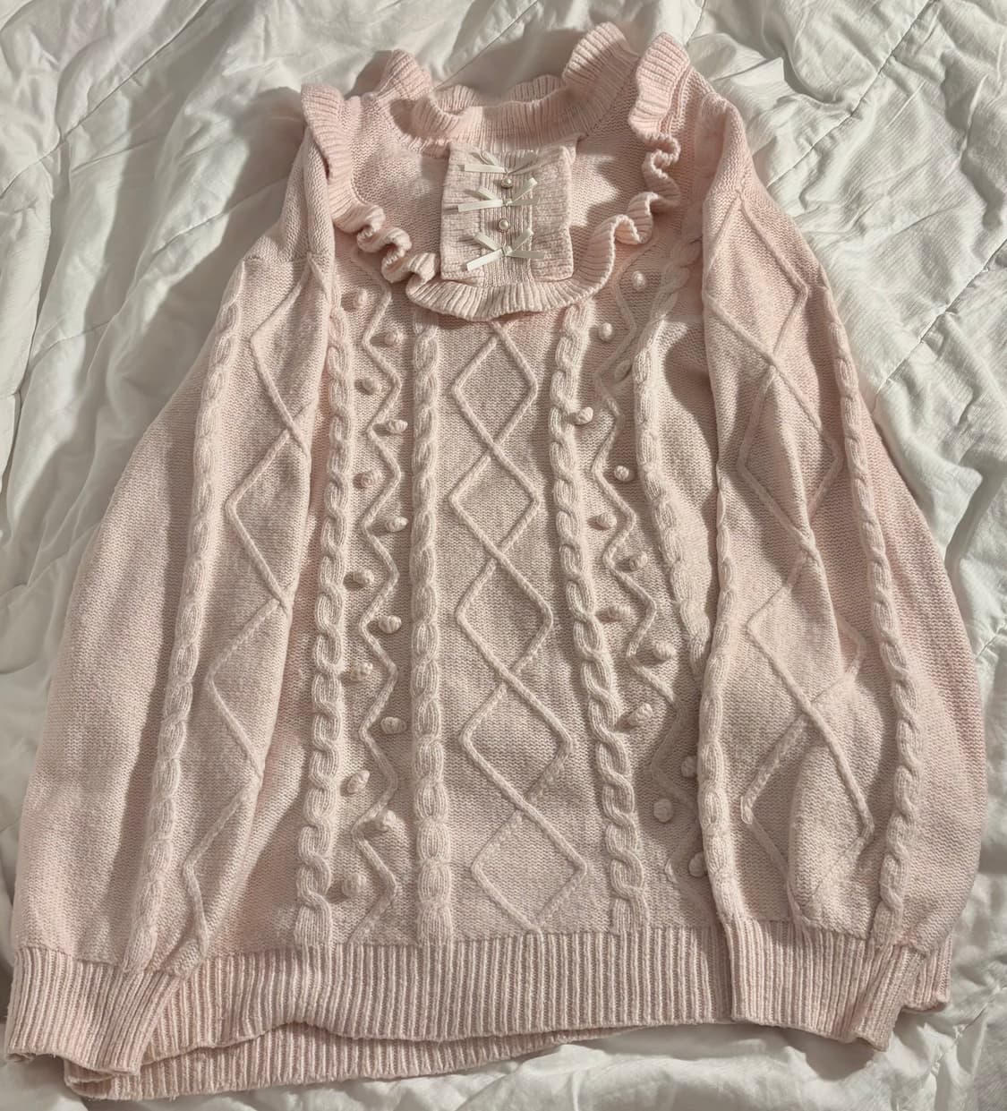 허니 시나몬 리본 니트 원피스 연핑크 양산형 양지뢰 로리타 히메갸루 상품이미지3