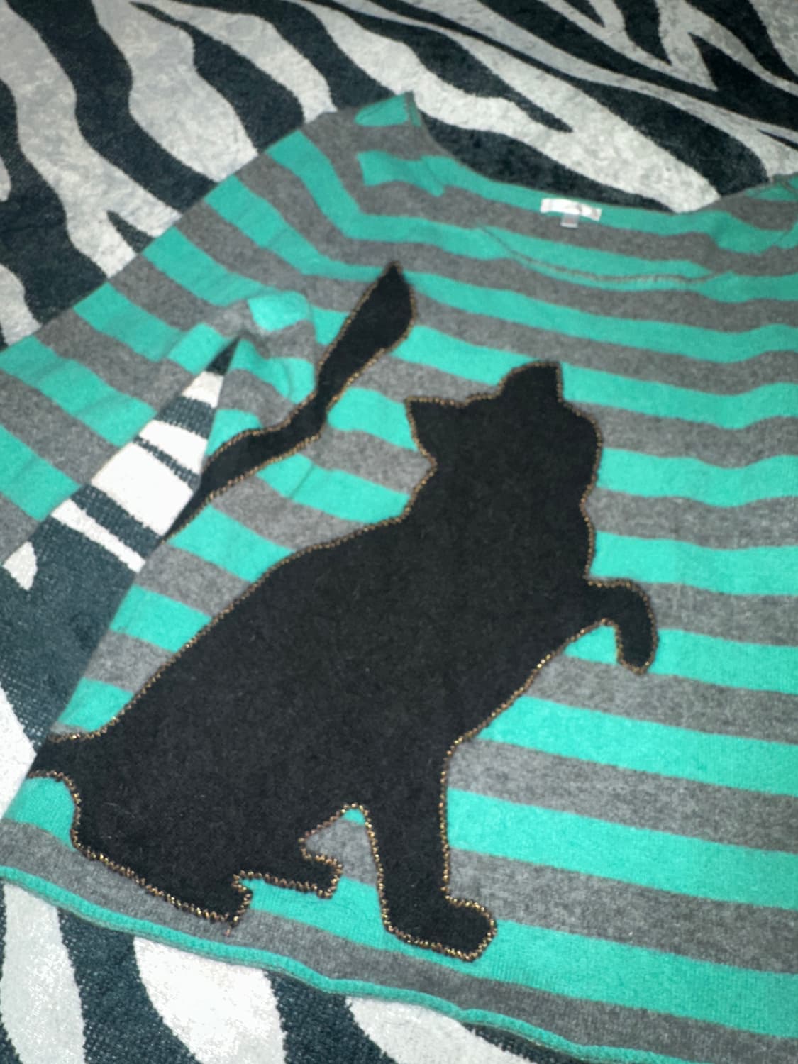 일본빈티지 Lux Lux Lux mint stripe cat knit  상품이미지3