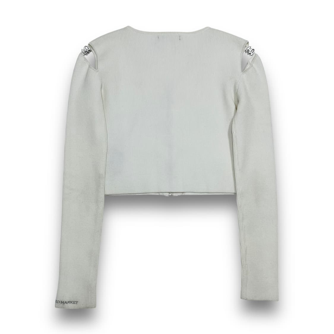 위어드 마켓 사이드 절개 미니 엠블럼 화이트 니트 집업 상품이미지3