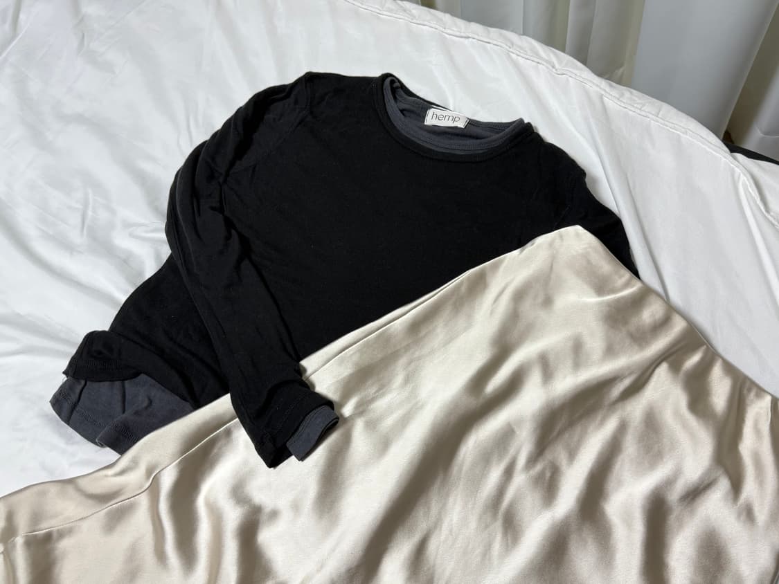 레이어드 티, gu 새틴 스커트 set 상품이미지3