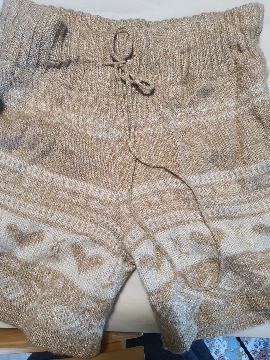 [모리걸] 니트 반바지 아이보리 패턴 숏팬츠 상품이미지1