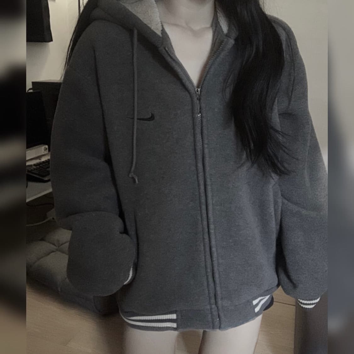 나이키 스우시 그레이 양털 포근 후리스 후드집업 상품이미지1