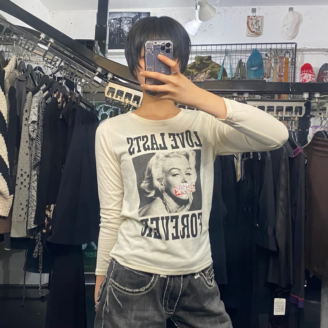 Japanese vtg 마릴린 먼로 프린팅 스팽글 롱슬리브 상품이미지6