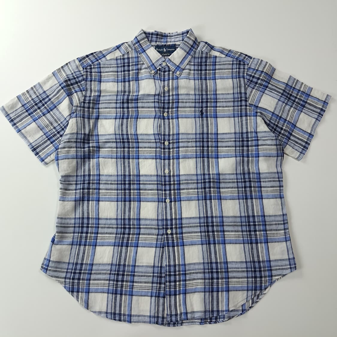 CK983 2XL 폴로 린넨 블루 마드라스 반팔 셔츠 남방 상품이미지1