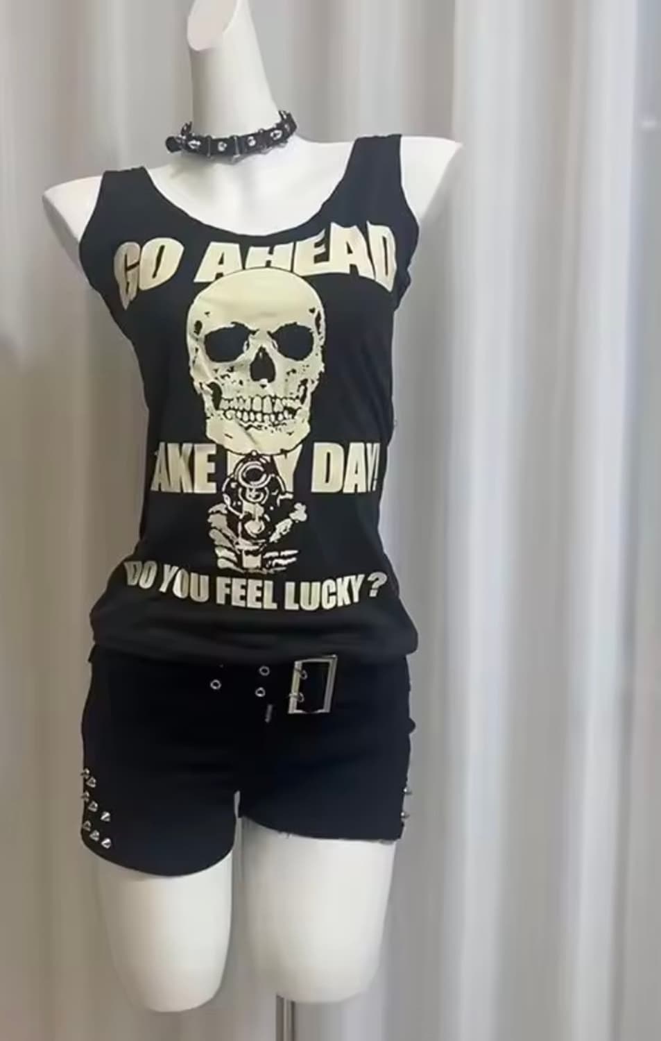 스컬 해골 펑크 y2k 슬리브리스  상품이미지2