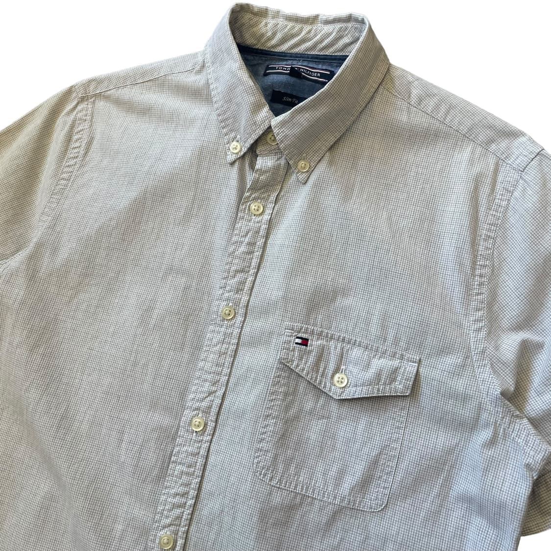 타미힐피거 윈도우 체크 그레이 슬림핏 반팔 셔츠 M 상품이미지3