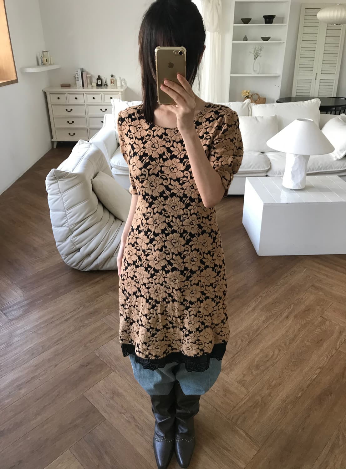 vintage beige pattern one-piece 상품이미지2