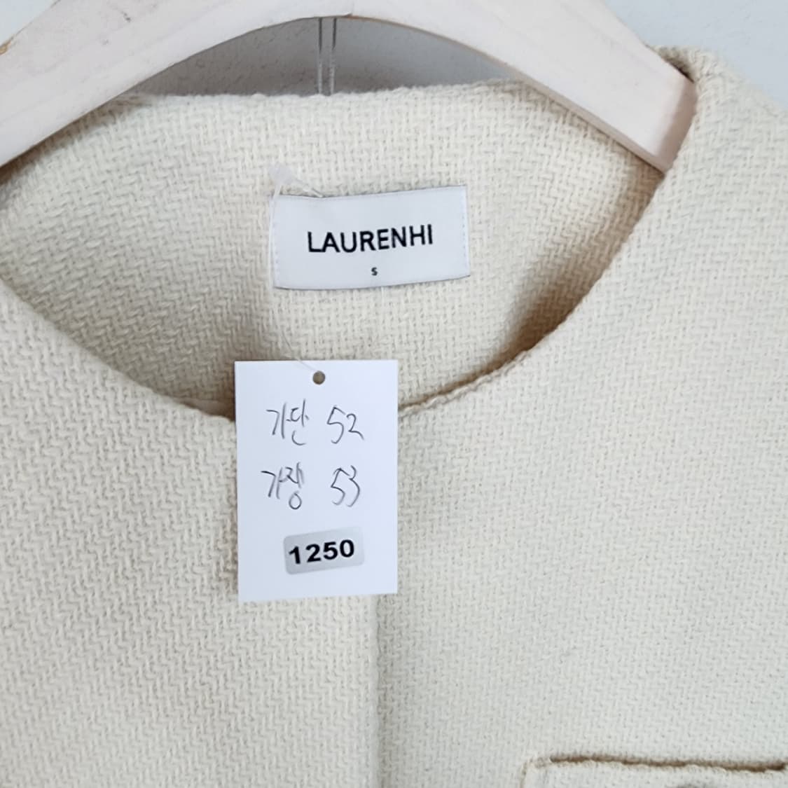 명품 트위드 노카라 자켓 아이보리 상품이미지6