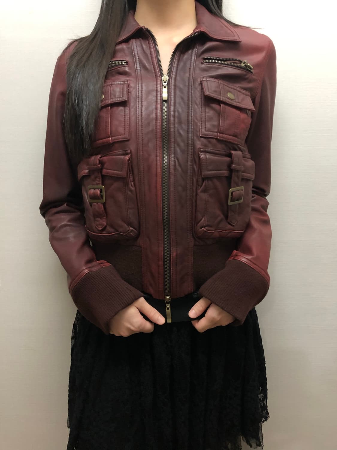 빈티지 버건디 포켓 레더 자켓 상품이미지8