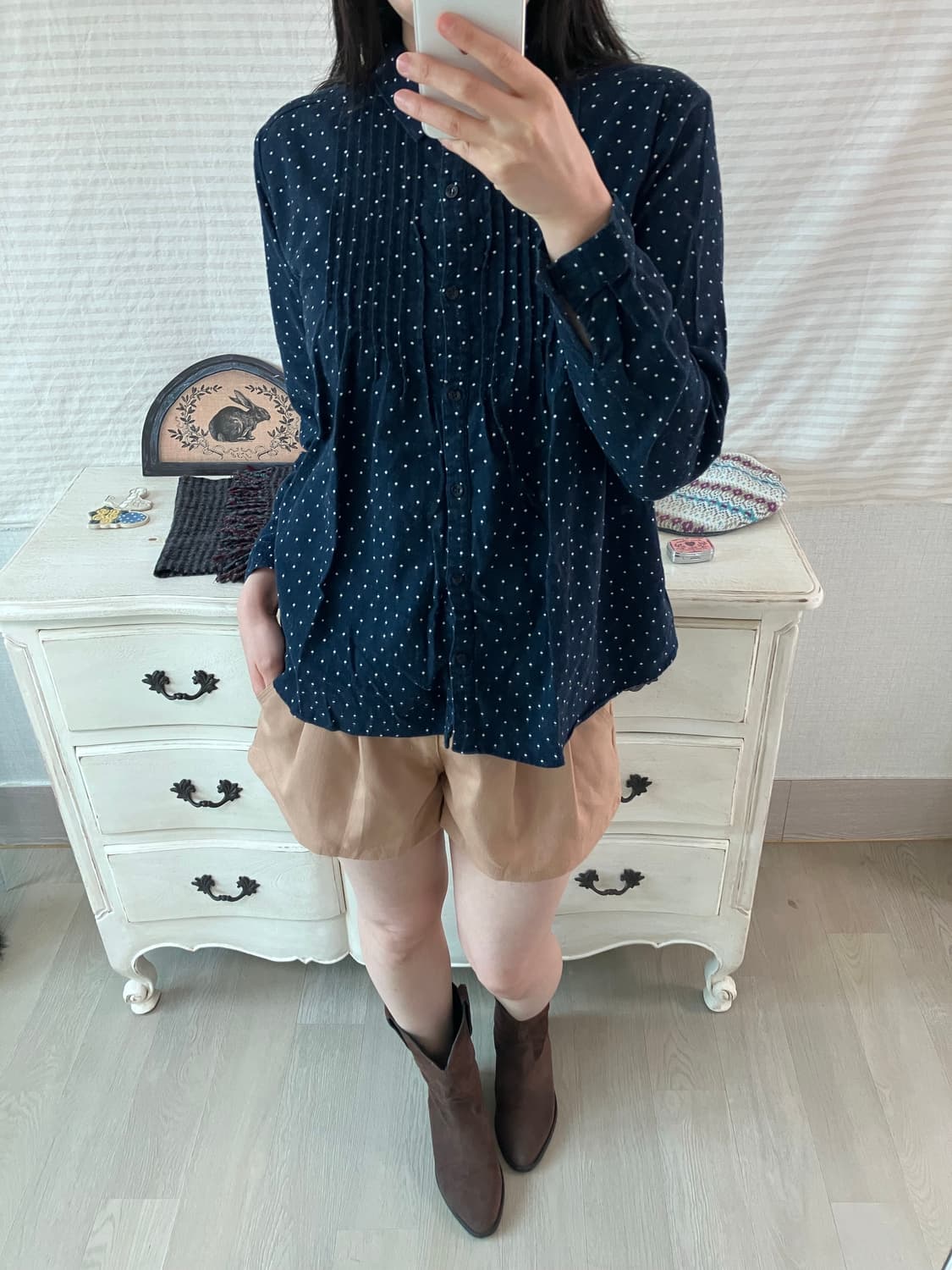 빈티지 네이비 도트 프릴 긴팔 y2k 스트릿 갸루 펑키  상품이미지4