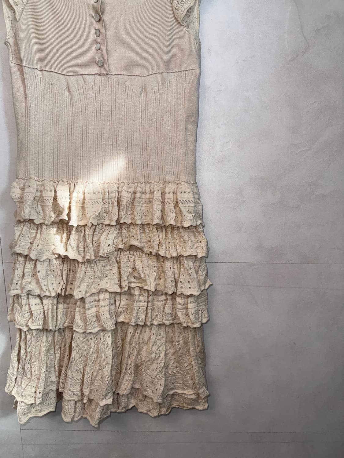 Beige bohemian punching ruffle knit ops 상품이미지5