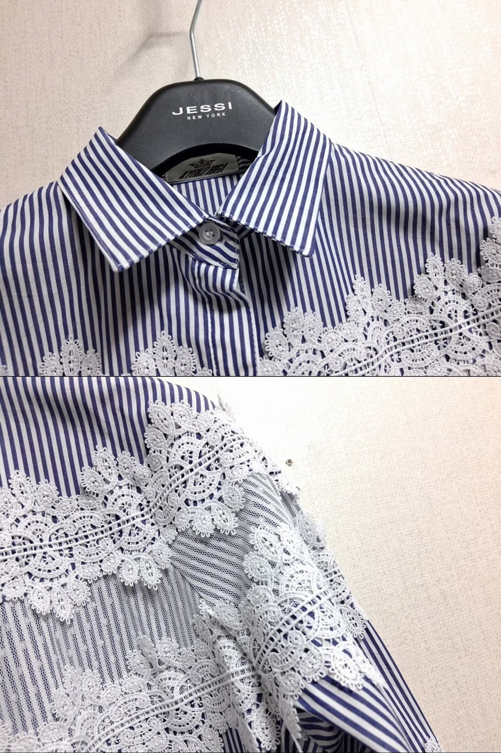 일본수입 KYOKO HIGA 네이비스트라이프 레이스블라우스 5566 미착 상품이미지4