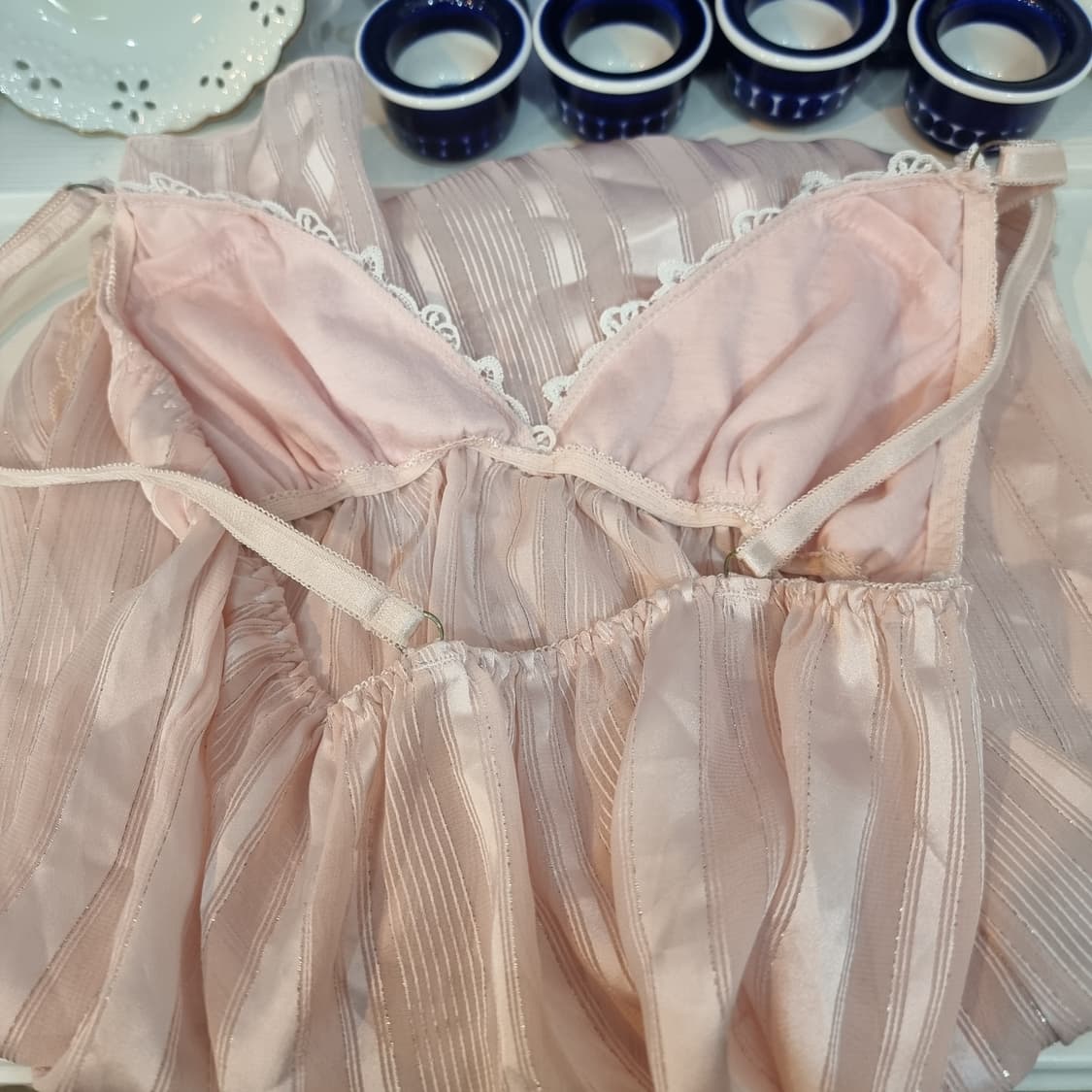 핑크 새틴 스트라이프 슬립 원피스 상품이미지5