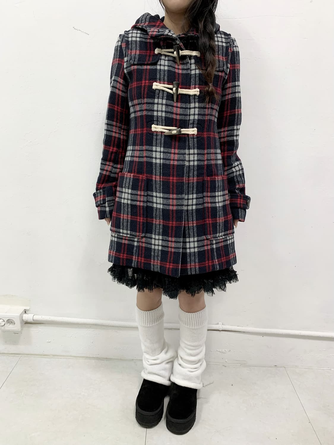 [ROYAL PARTY] 아무깔 범생이st 체크 떡볶이 코트 상품이미지3