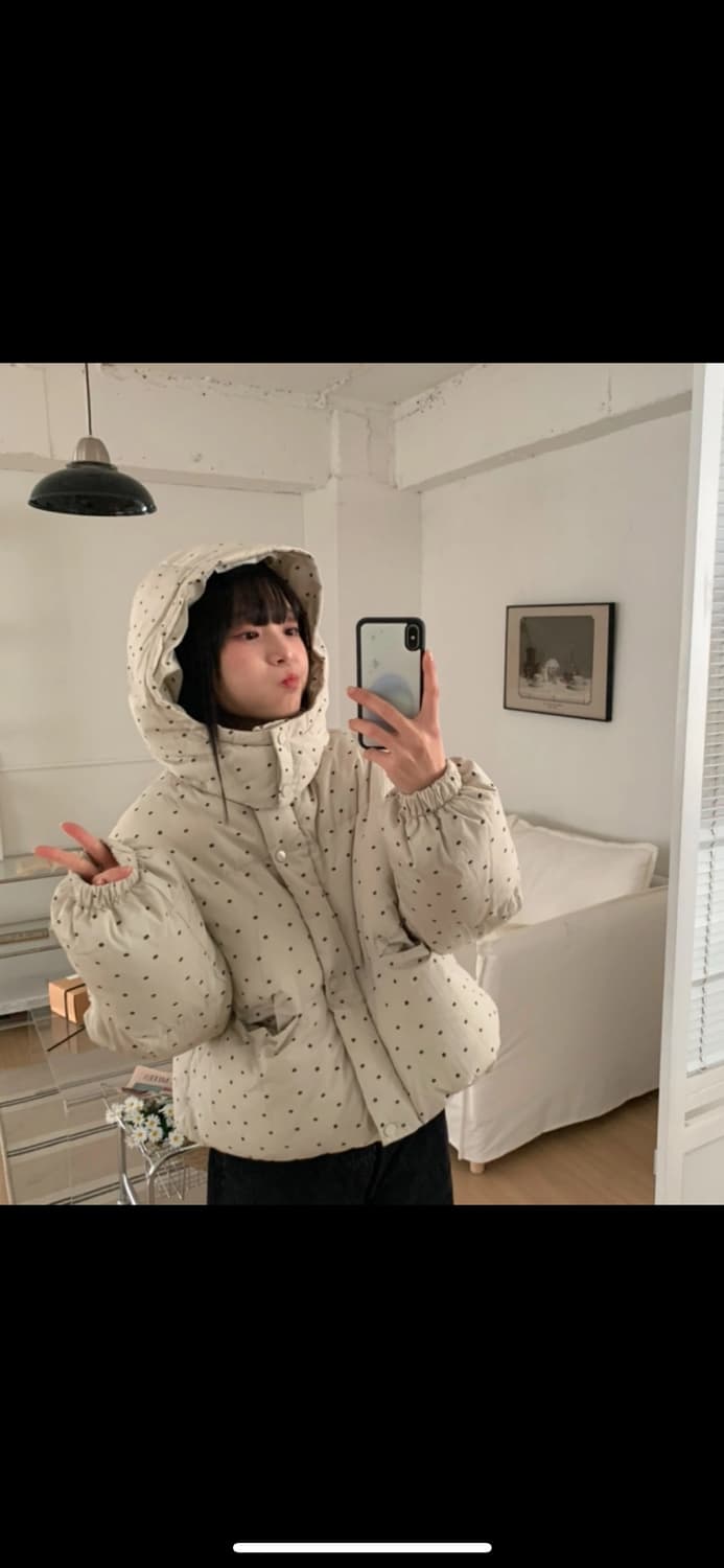 플라워 도트 후드 패딩 더기 히니츠키 땡땡이 모브앤로지 상품이미지2