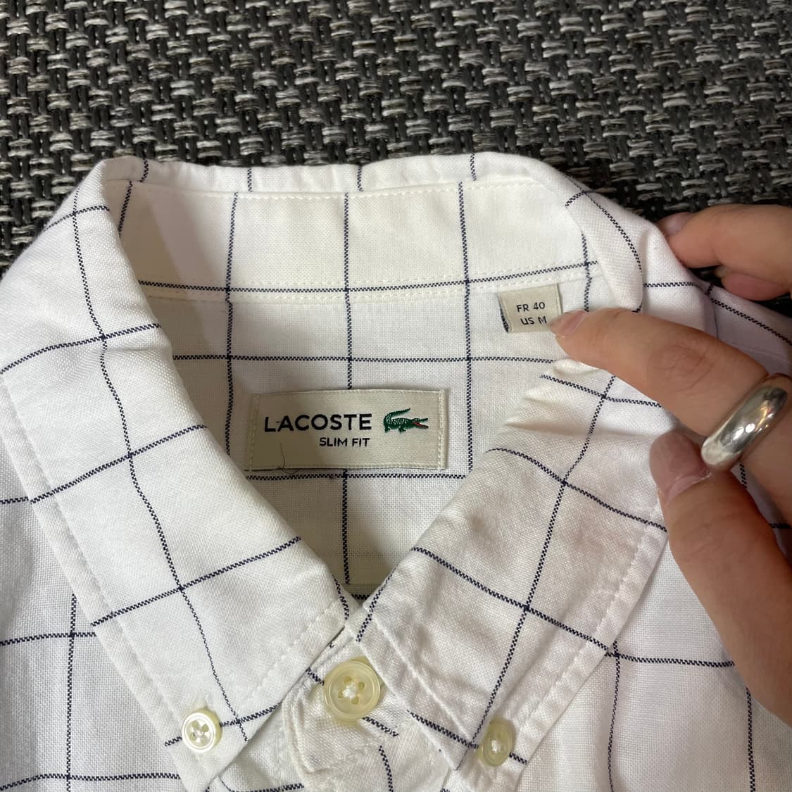 라코스테 화이트 깅엄체크 원포켓 긴팔 셔츠 슬림핏 M 상품이미지4