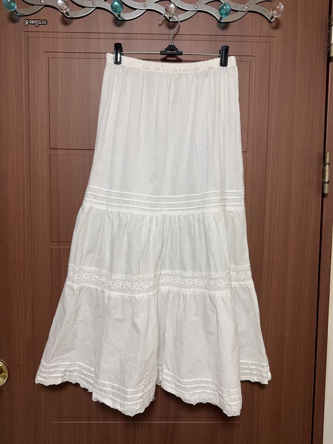 모리걸 하구미 아오이유우 빈티지 화이트 레이스 펀칭 롱 스커트 블라우스 상품이미지6