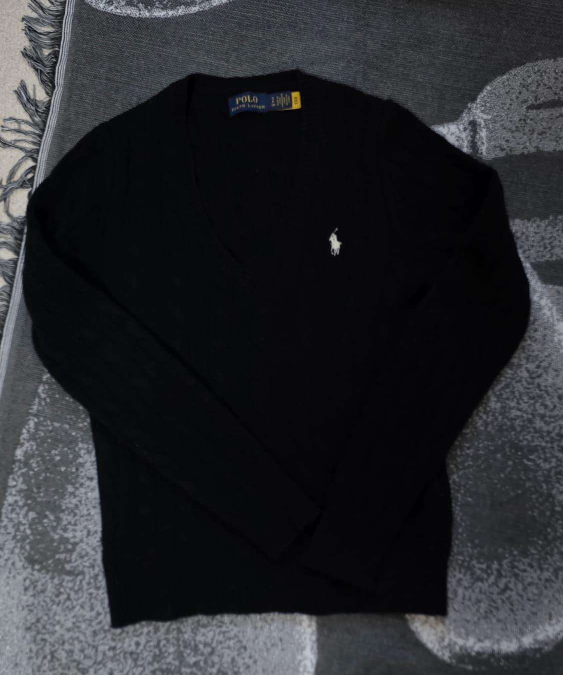 폴로 랄프로렌 여성용 울캐시미어 브이넥 케이블 니트 블랙 S 상품이미지2