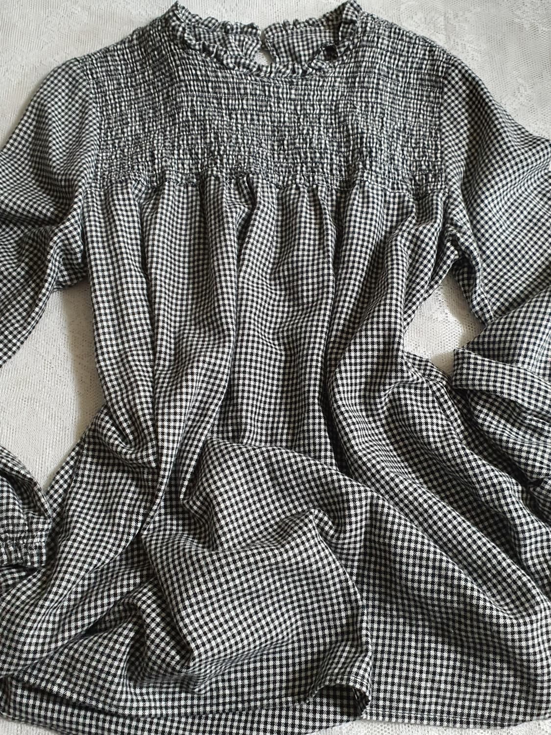 [일본빈티지] 깅엄체크 스모크 블라우스 긴팔 상품이미지6