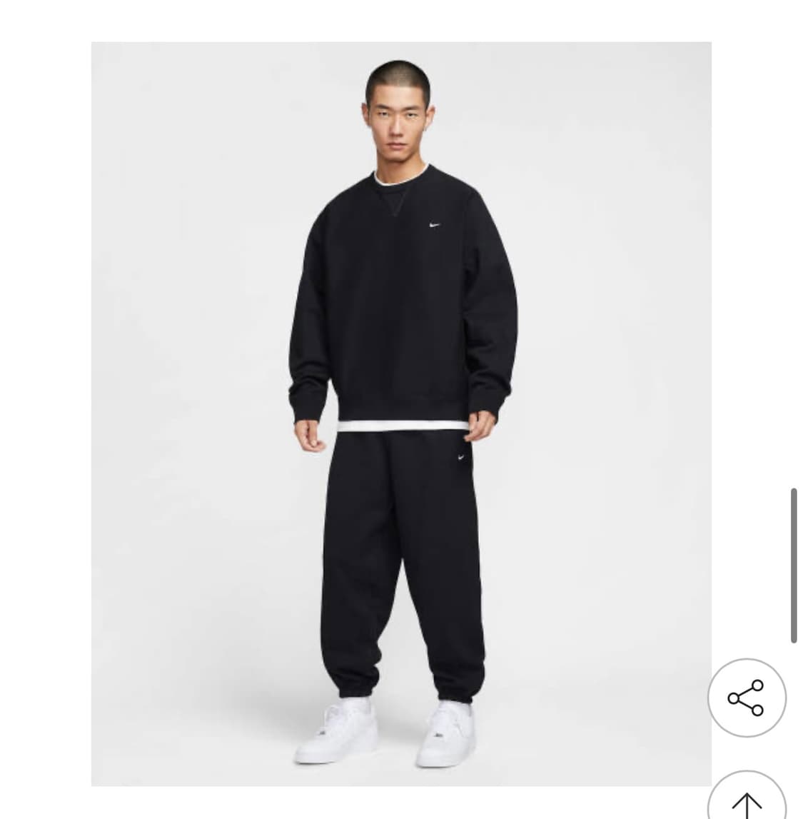 나이키 솔로 스우시 플리스 셋업 (크루티셔츠 오픈헴팬츠) 블랙 L 상품이미지1