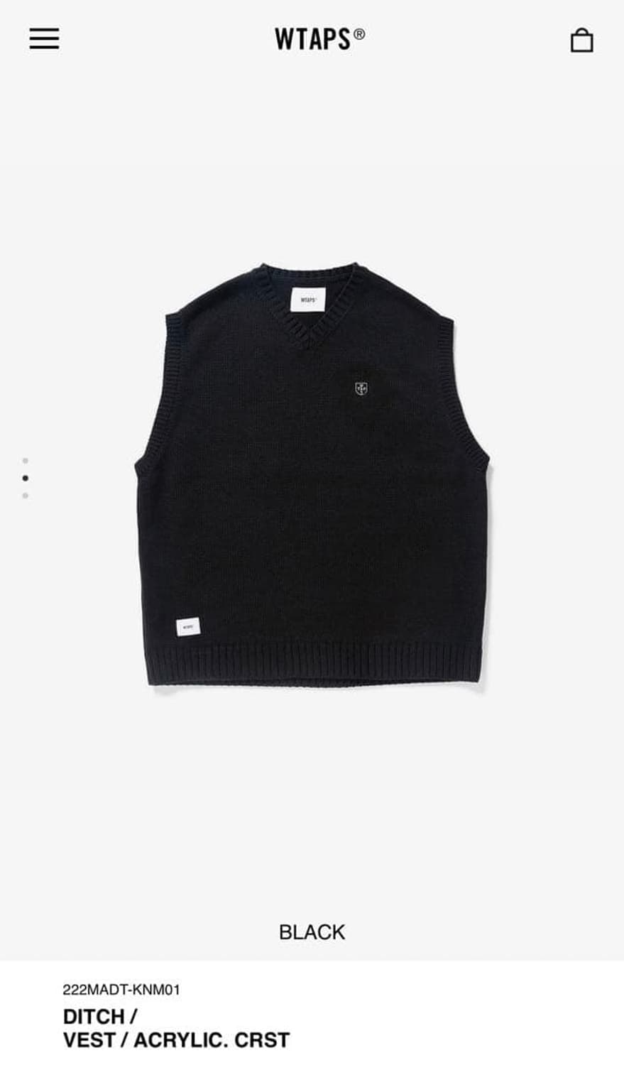 WTAPS 더블탭스 DITCH 브이넥 베스트 22aw 블랙 3 상품이미지2