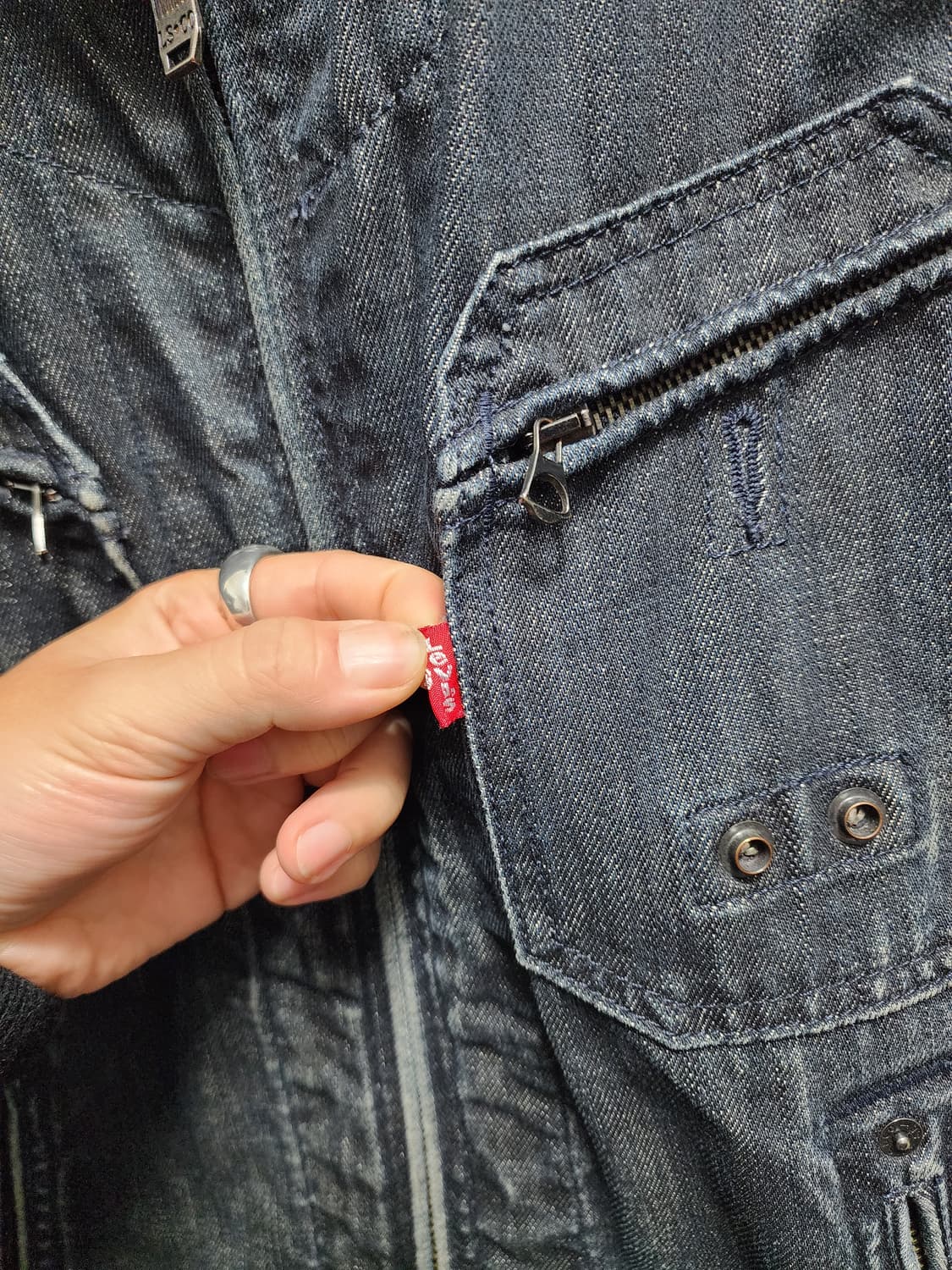 리바이스 00년대 Y2K 다크 인디고 집업 바이커 청자켓 상품이미지6