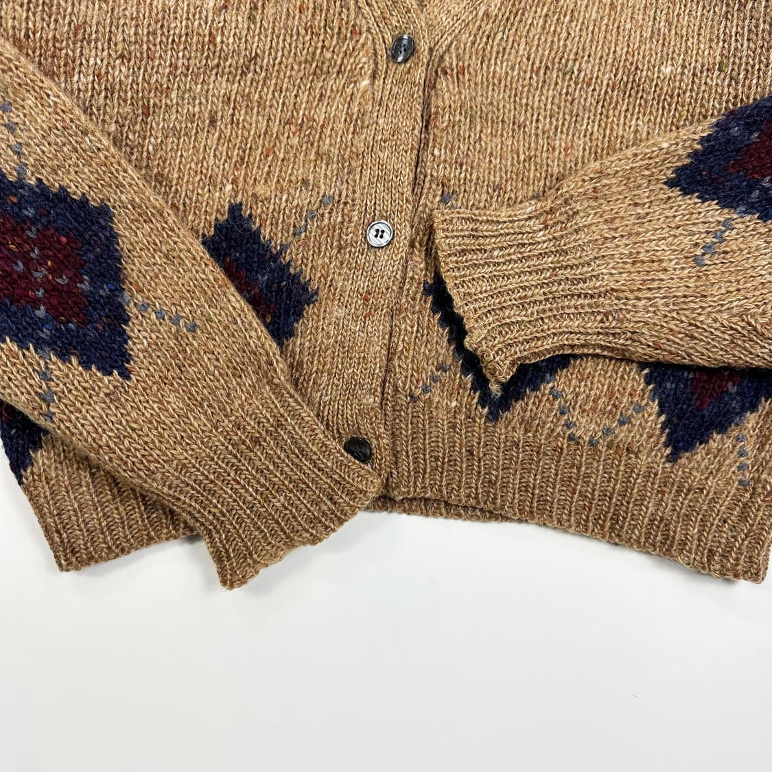 VTG 빈티지 아가일 울 니트 가디건 브라운 여성S 상품이미지3