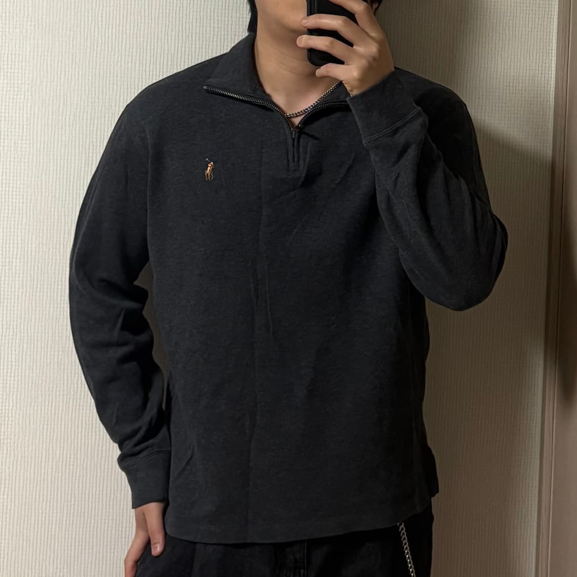정품 폴로 랄프로렌 신형 반집업 코튼 니트 차콜 상품이미지1