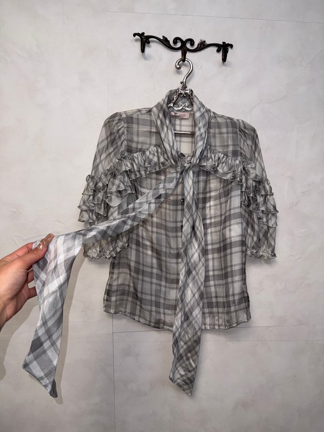 Dice Kayek silk frill ribbon check bl 상품이미지6