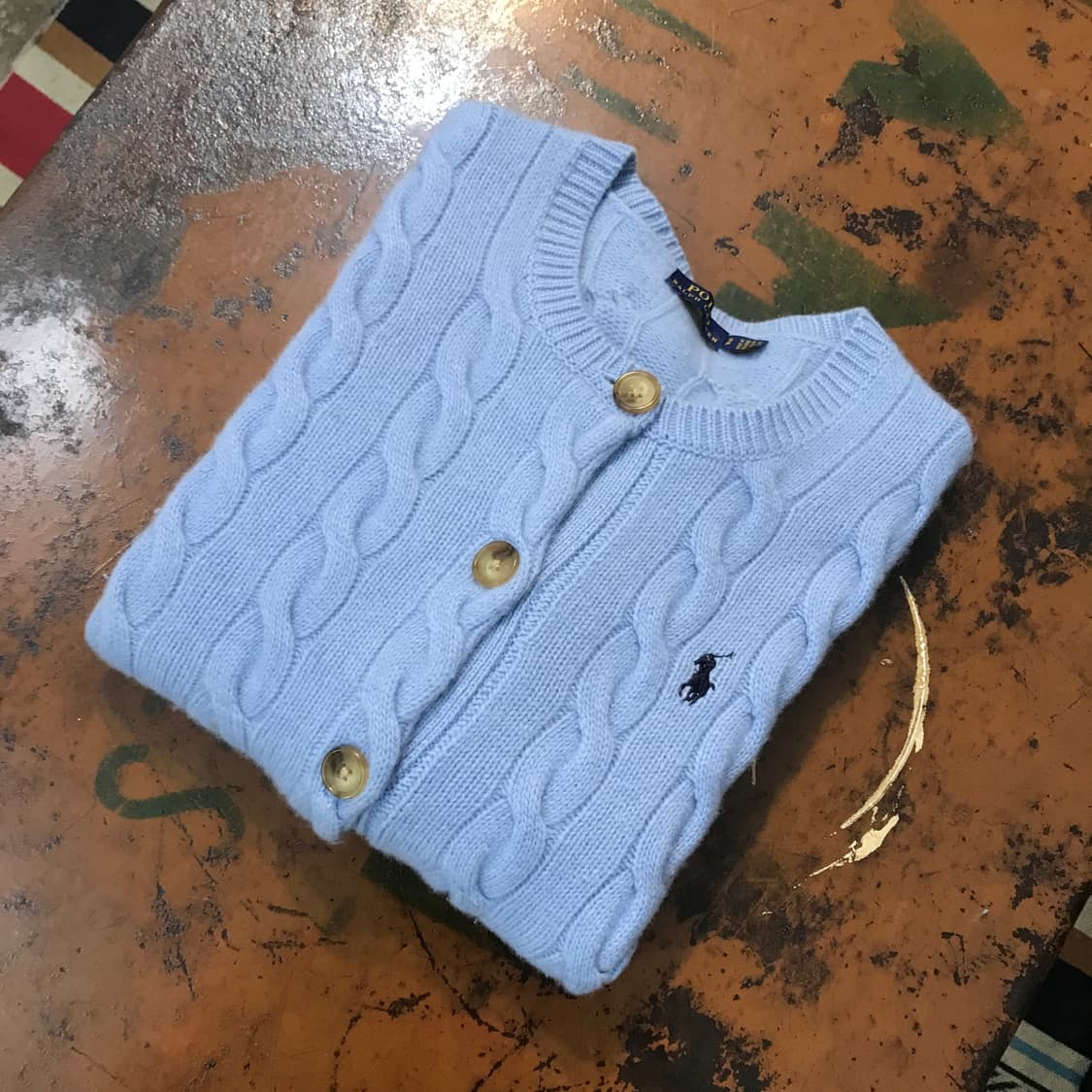 폴로랄프로렌 소라색 라운드넥 케이블 가디건 여성 55 사이즈 상품이미지1