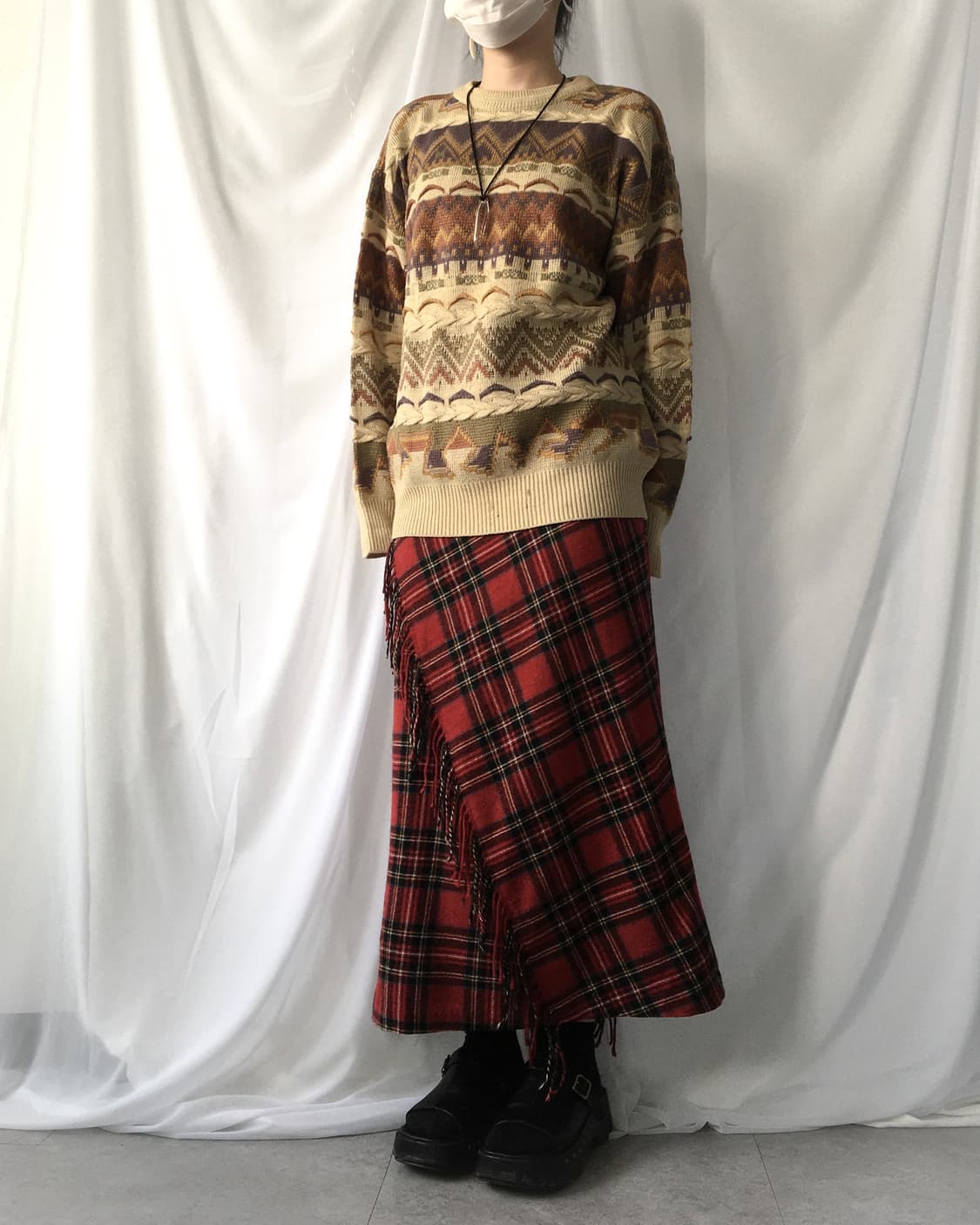 Fringe warp design woolen skirt 상품이미지5