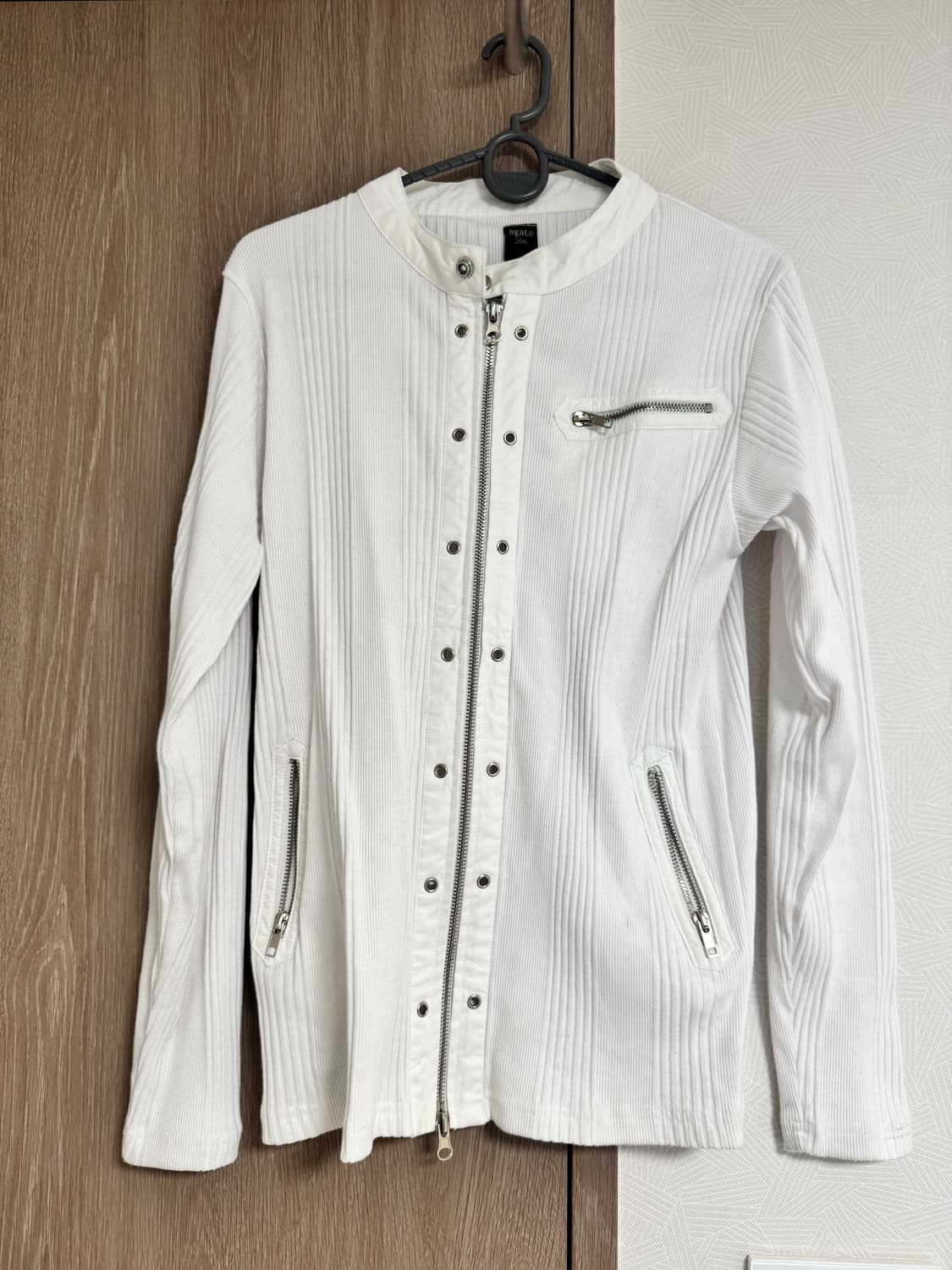 {Agate Label} Ribbed Eyelet Moto Jacket 상품이미지1