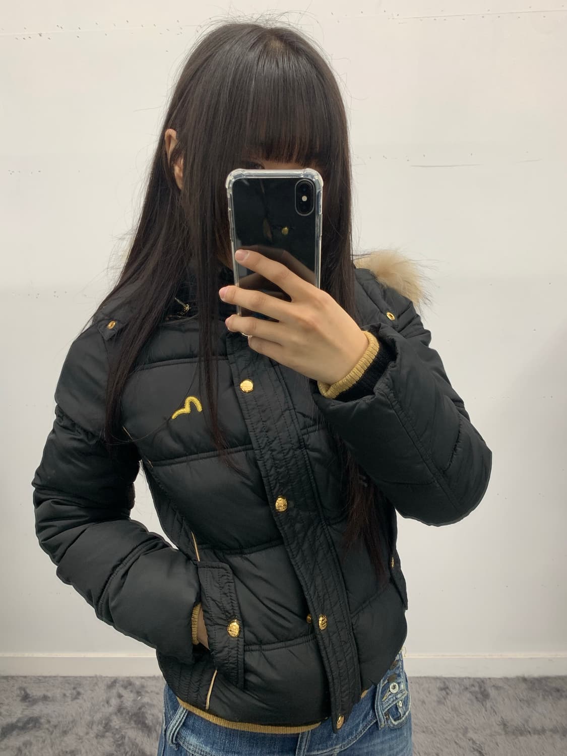 에비수 퍼후드 라인 크롭 패딩 상품이미지1